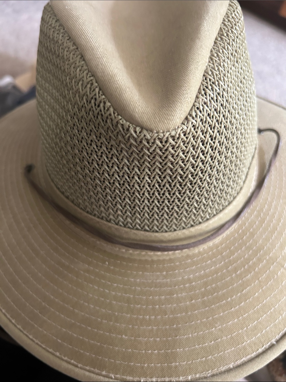 Kangol Light Khaki Straw Outback Hat with Chin Cord